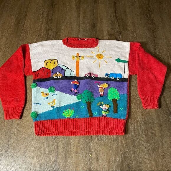 Vintage Claver Quality Sweater Womens Oversized medium Park Kids 3D - Picture 1 of 11